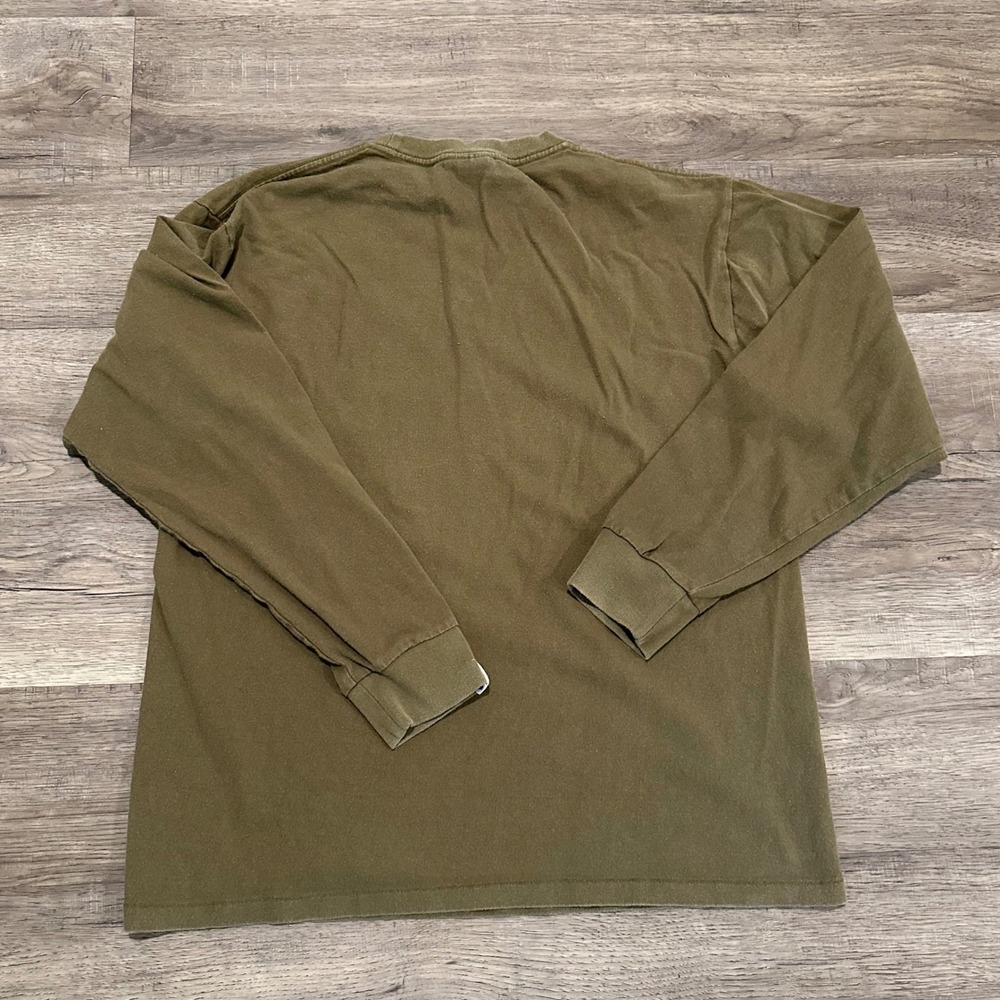 A Bathing Ape BAPE Shark Face Long Sleeve T-Shirt Olive Green Mens Size Large - Picture 2 of 8